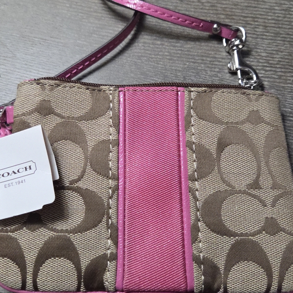 Coach Tan and Pink Wristlet Authentic